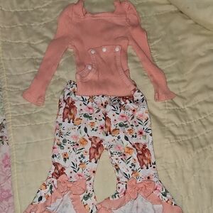 Adorable Pink and Floral Baby Outfit - Highland Cows - Westren